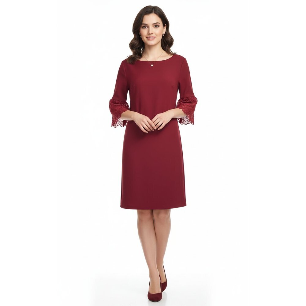 Karl Lagerfeld Paris Dress Bordeaux Bell Shape Lace Sleeves Size 10